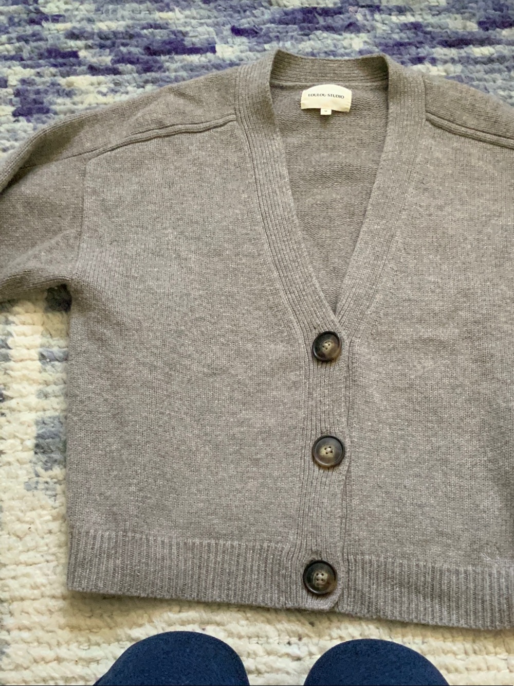 Loulou Studio Gray V-Neck Button Cardigan
